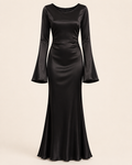Valtré | Women's Long-Sleeve Satin Slip Dress with Lace-Up Back