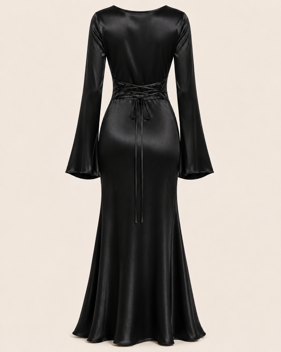 Valtré | Women's Long-Sleeve Satin Slip Dress with Lace-Up Back