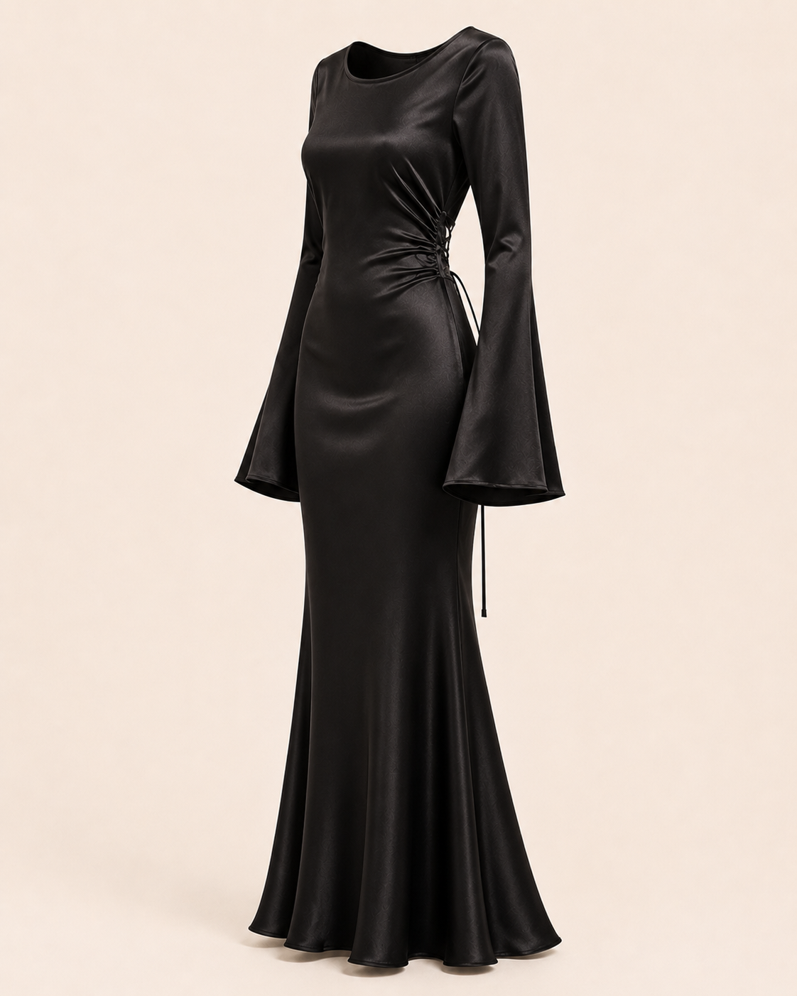 Valtré | Women's Long-Sleeve Satin Slip Dress with Lace-Up Back