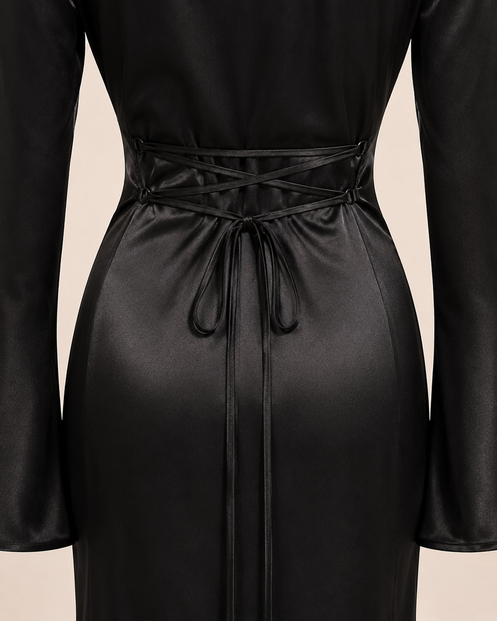 Valtré | Women's Long-Sleeve Satin Slip Dress with Lace-Up Back