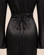 Valtré | Women's Long-Sleeve Satin Slip Dress with Lace-Up Back