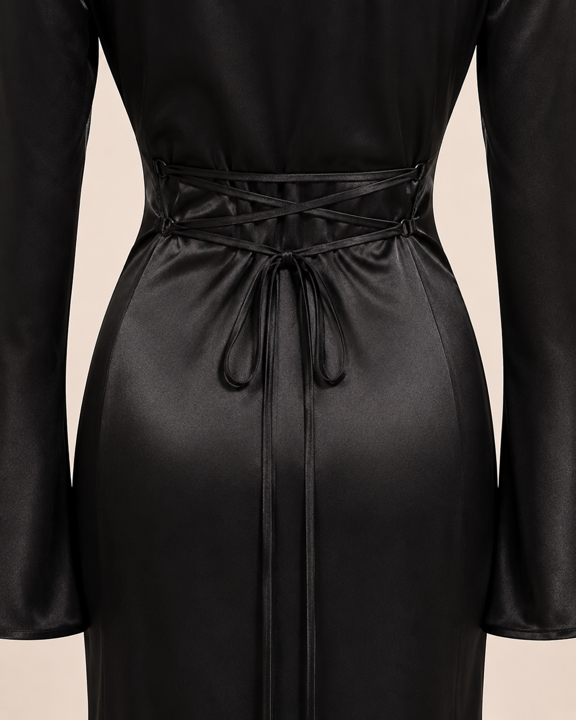 Valtré | Women's Long-Sleeve Satin Slip Dress with Lace-Up Back