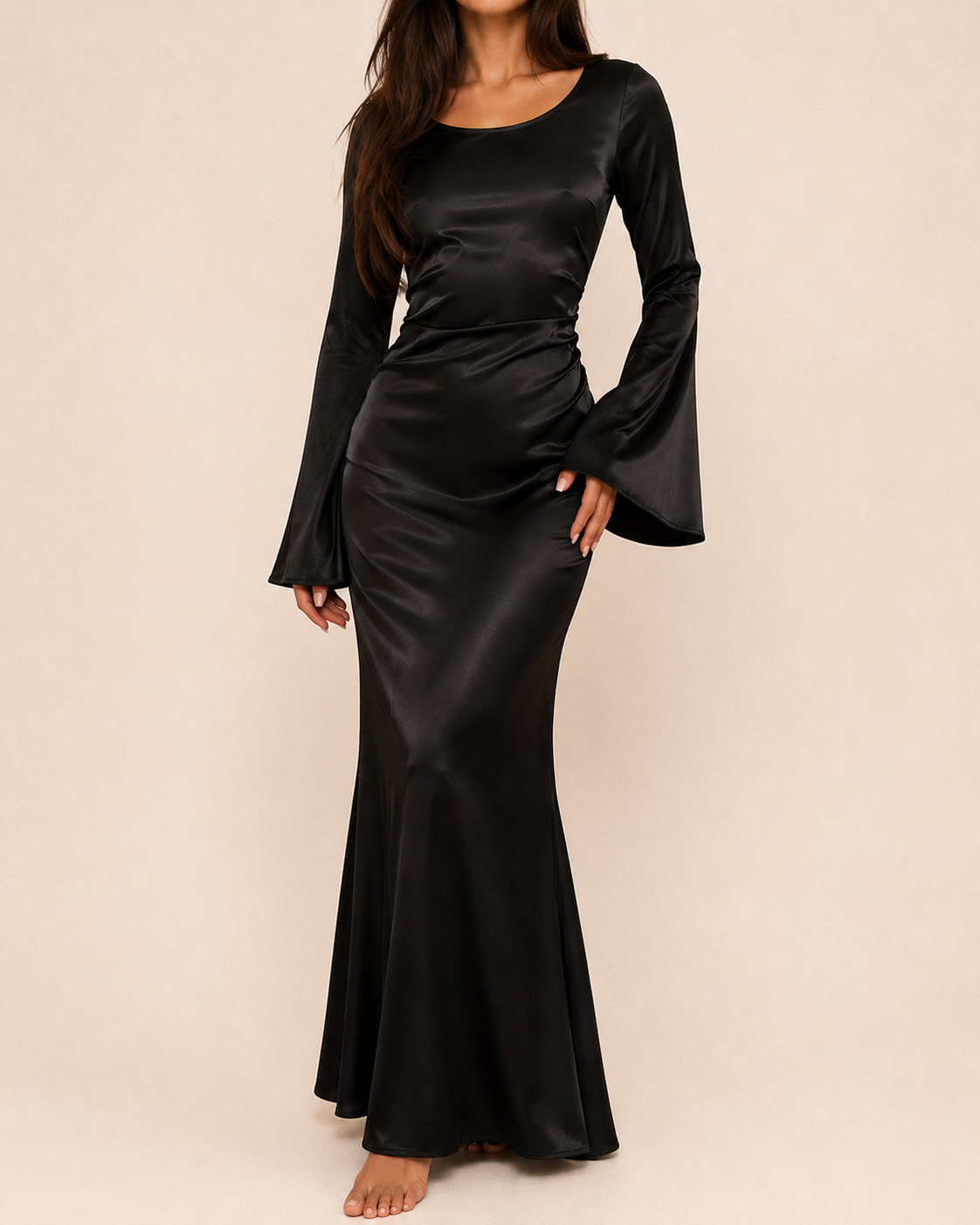 Valtré | Women's Long-Sleeve Satin Slip Dress with Lace-Up Back