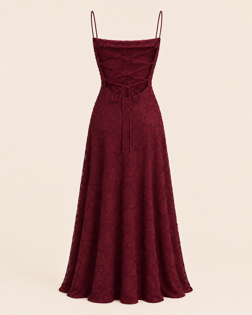 Valtré | Women's Floral-Texture Long Dress with Lace-Up Back