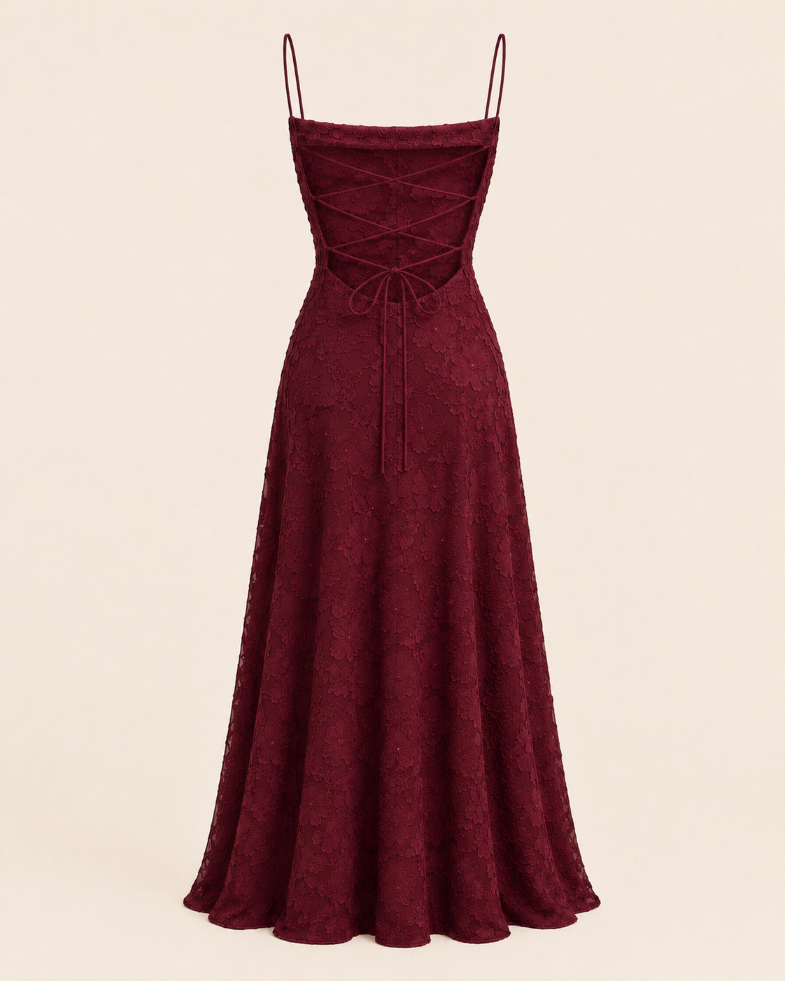 Valtré | Women's Floral-Texture Long Dress with Lace-Up Back