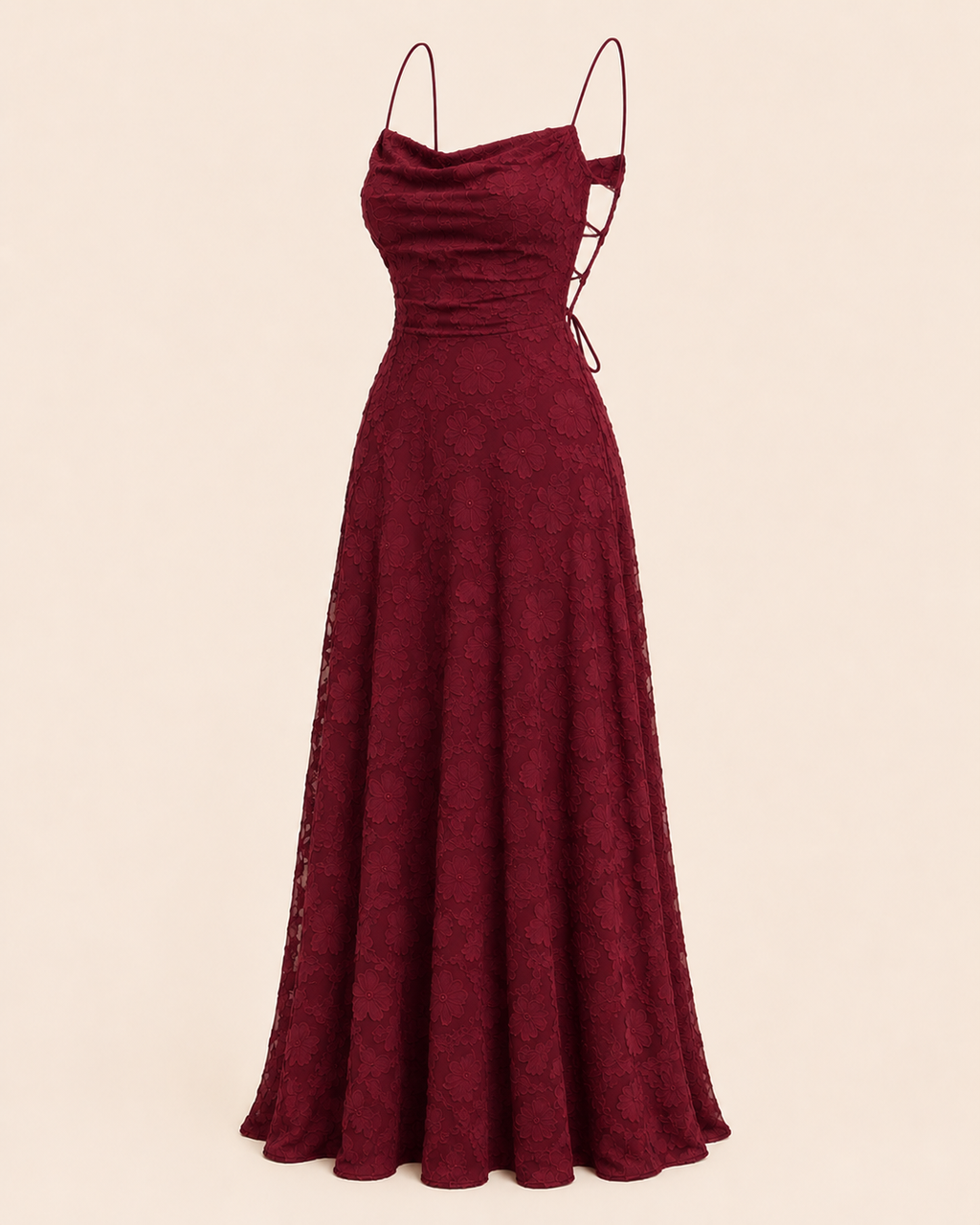 Valtré | Women's Floral-Texture Long Dress with Lace-Up Back