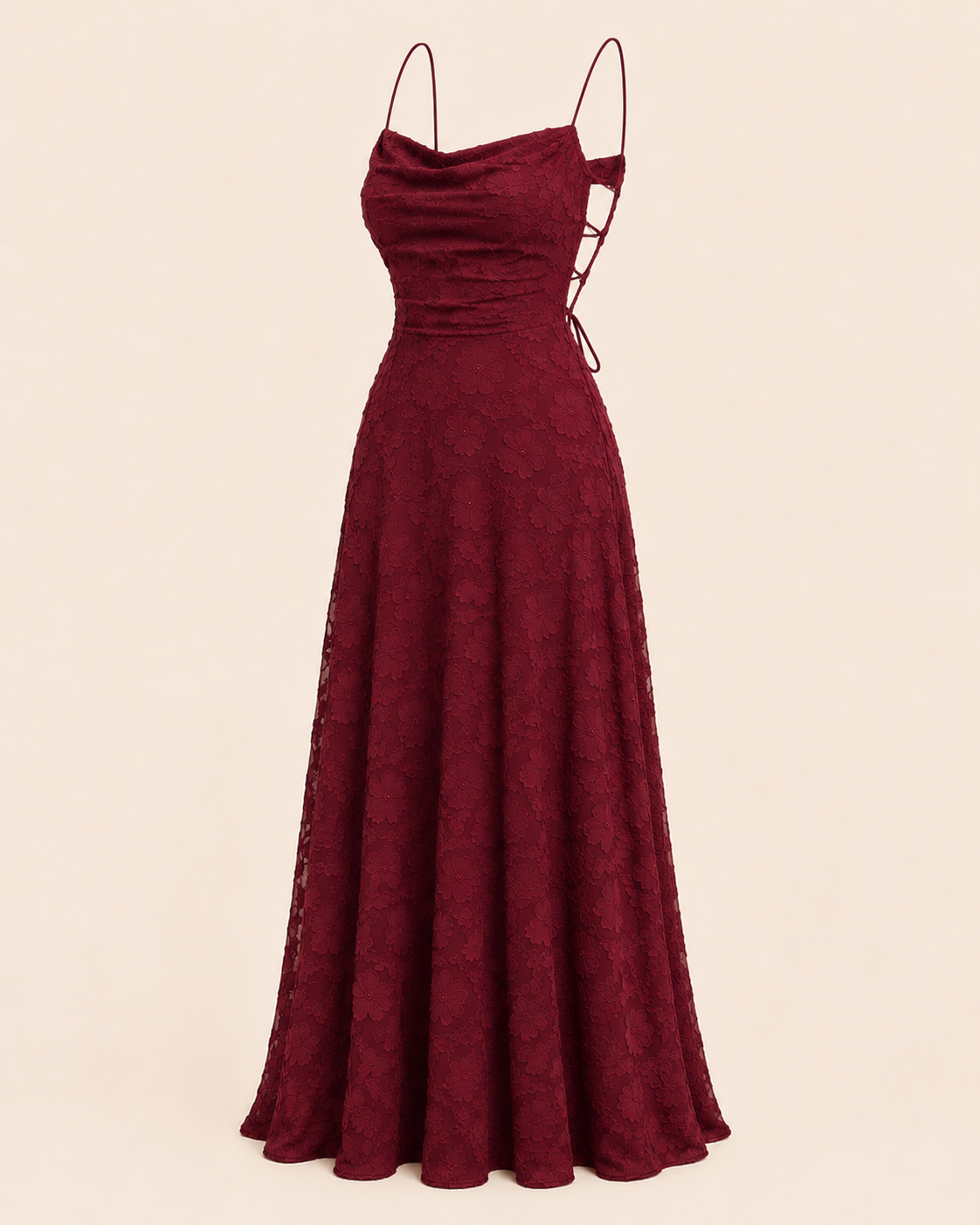 Valtré | Women's Floral-Texture Long Dress with Lace-Up Back