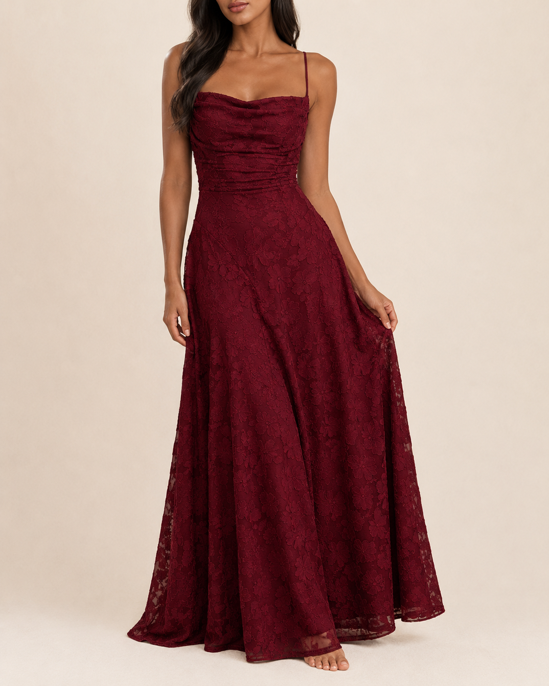 Valtré | Women's Floral-Texture Long Dress with Lace-Up Back