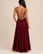 Valtré | Women's Floral-Texture Long Dress with Lace-Up Back